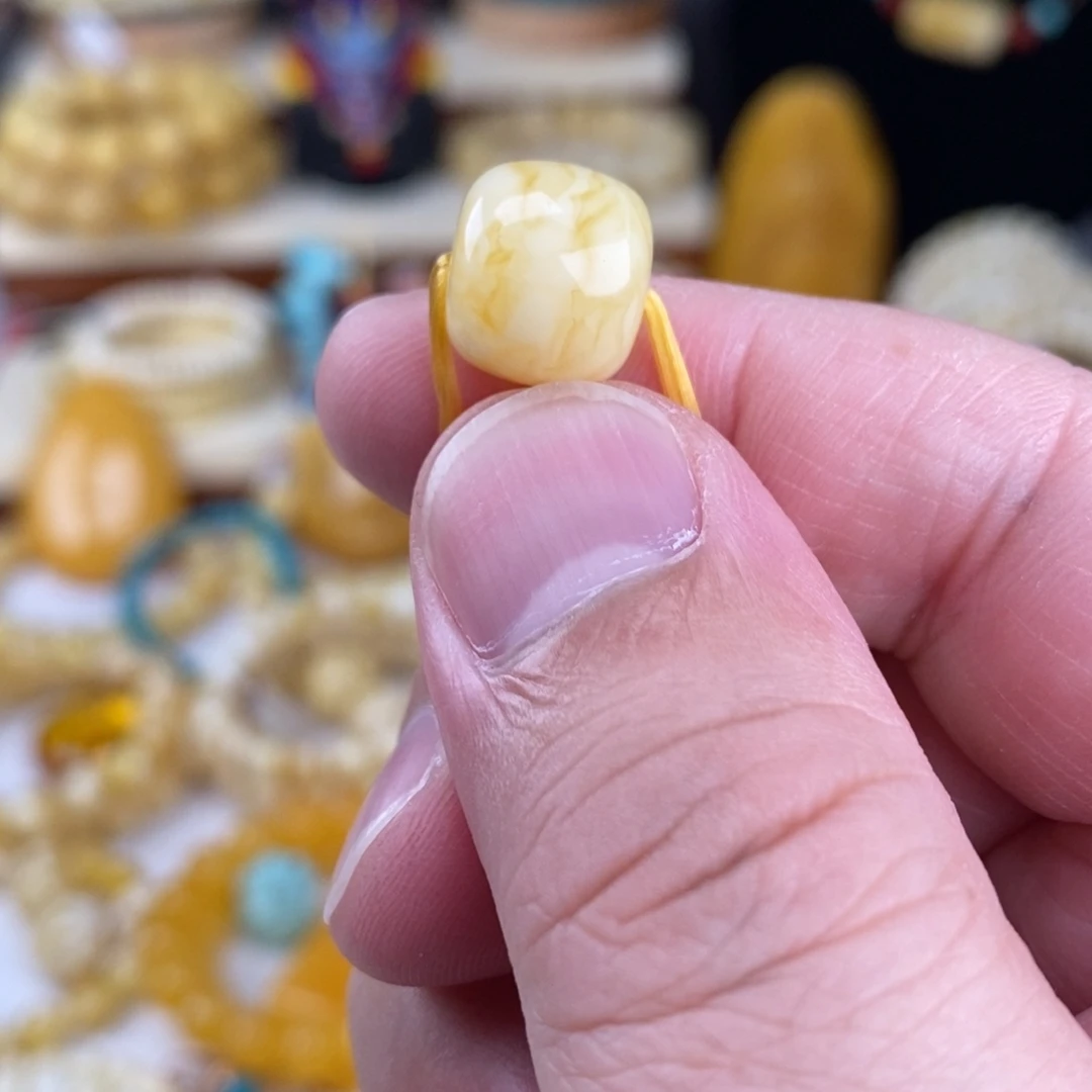 瓏***.蜜蜡未镶嵌手链瓷白细纹虎皮纹12.5mm单珠