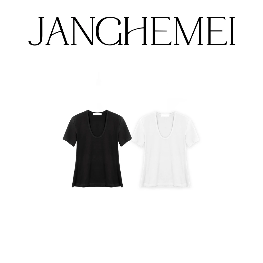 JANGHEMEI【U领百搭T恤】丁达尔穿搭短袖修身显瘦上衣 T17021M41