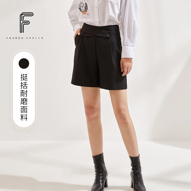 FF仿佛夏季时尚高腰黑色显瘦宽松短款休闲裤女FV00339