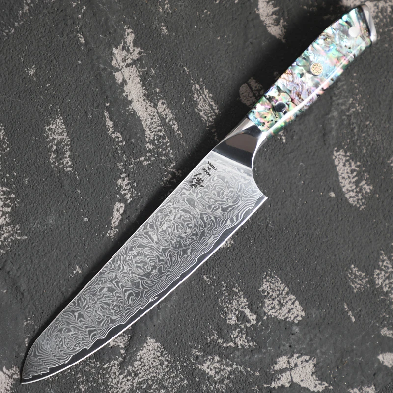 《影》67层大马士革鲍鱼壳玫瑰纹主厨牛刀硬度60±62hrc