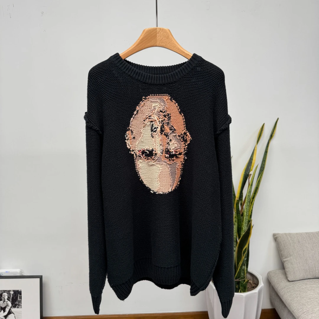 极简小众~全手工刺绣趣味图案 设计感反面针织毛衣