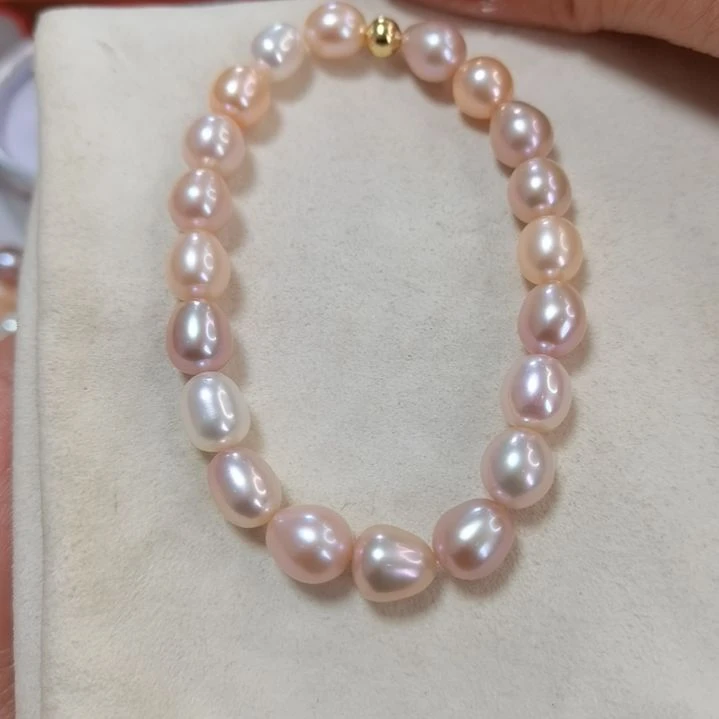 淡水珍珠手绳未镶嵌淡水无核珍珠手链胖米糖果色7mm