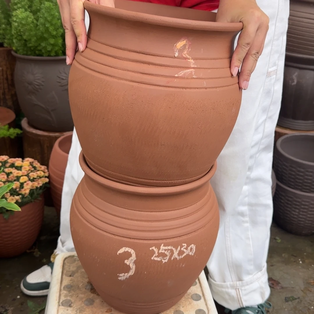 朱泥花盆口25高30宜兴紫砂