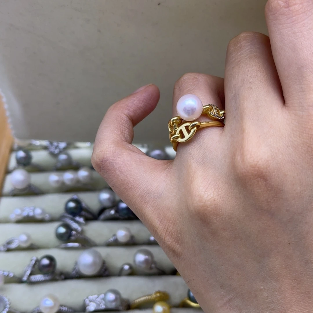 海水珍珠戒圈银S925镶嵌