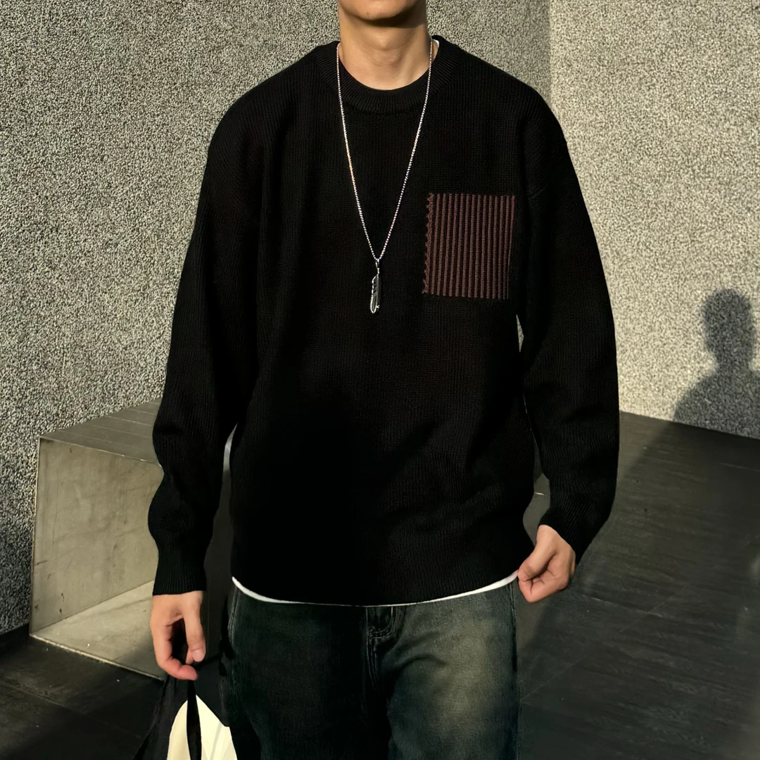 毛衣针织衫圆领针织打底衫潮流时尚百搭ins休闲个性长袖宽松