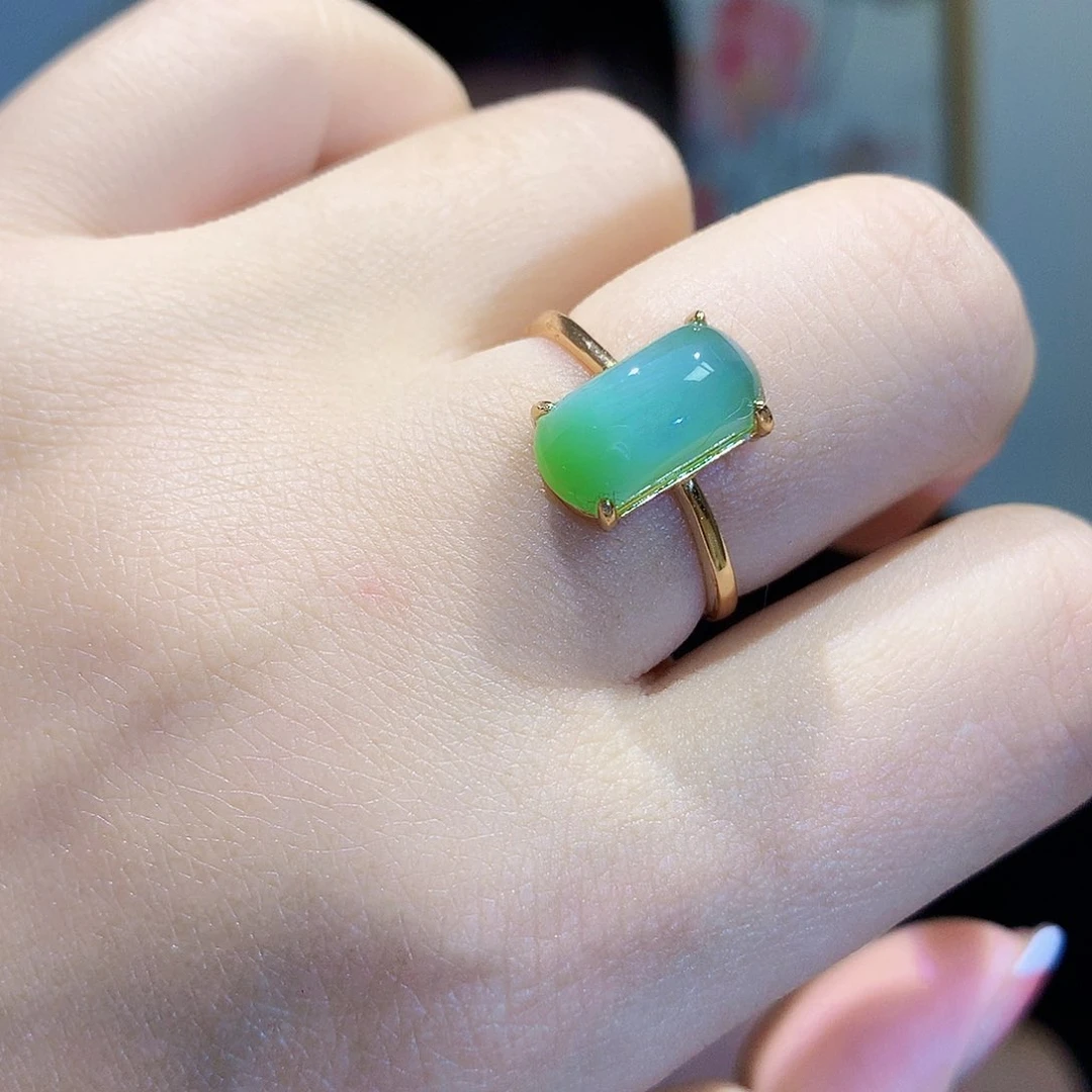 和田玉（碧玉）戒指银S925镀金镶嵌