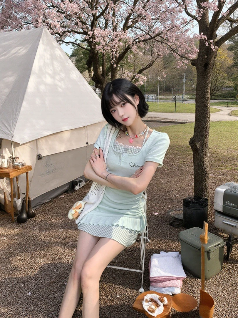 海盐甜心 甜美短袖连衣裙女小个子夏季2025新款吊带+裙子两件套潮