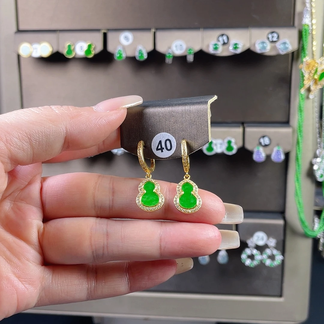 翡翠银S925镶嵌耳饰缅甸A货