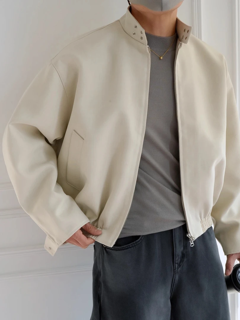 美式休闲哈灵顿双头拉链立领夹克男秋冬潮流新款痞帅挺阔休闲外套