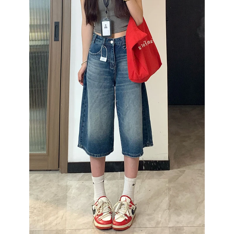 2025新款复古休闲七分裤女松弛感宽松阔腿中裤百搭垂感慵懒牛仔裤