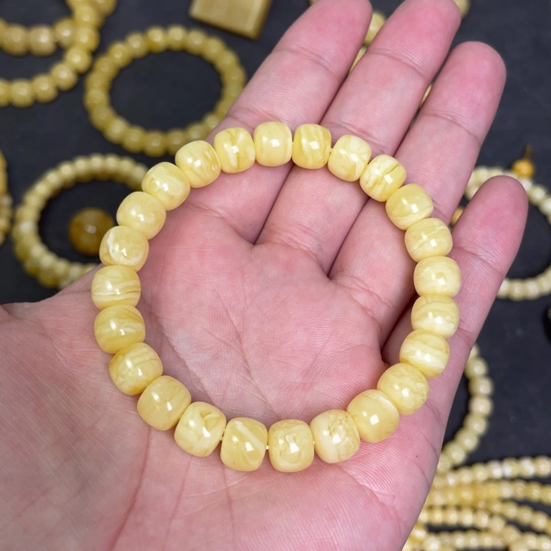 蜜蜡未镶嵌裸石虎皮纹千层雪蜜蜡手串9.5mm