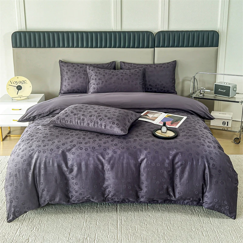 【晴美】简约轻奢全棉提花四件套-紫鸢