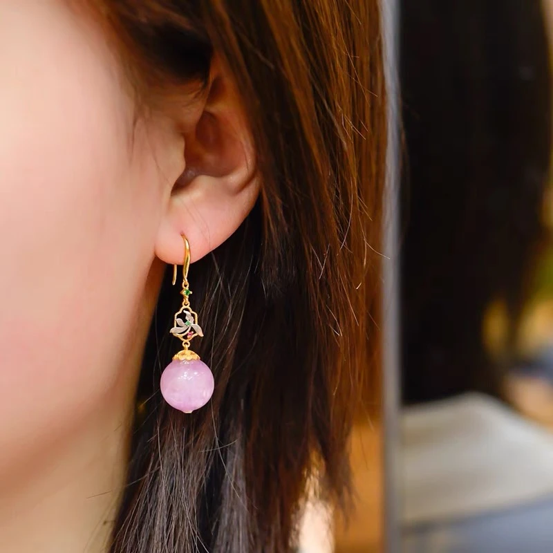 铜合金耳饰 E09925 江生生【靓】紫锂辉国风耳环