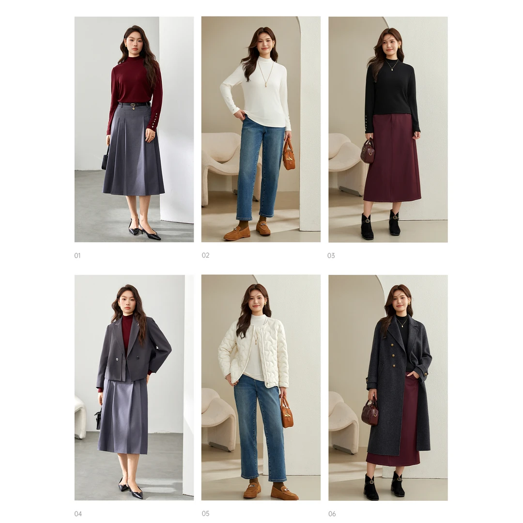 【柔软亲肤半高领】纤莉秀大码显瘦百搭打底衫针织衫上衣QI5756