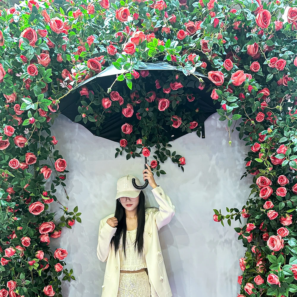 仿真玫瑰花藤网红拍照打卡背景墙晴天假花墙景区民宿门店阳台装饰