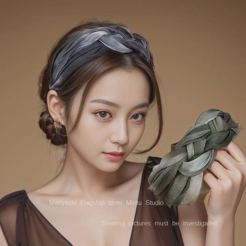 韩国细闪纱辫子发箍女款夏季百搭头饰高级感外出网红压发宽边头箍