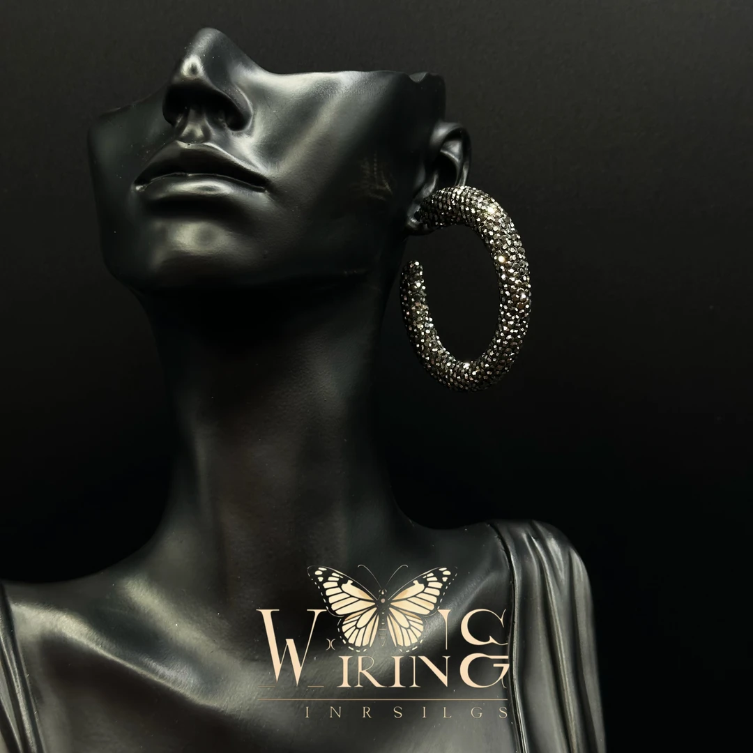 铜合金锆石耳饰 王大嘴原创 “黑银爆闪”奢华超闪全钻耳环A866