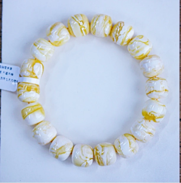 13.5mm俄料虎皮瓷白花老型蜜蜡手串 27.35克 蜡质瓷实 纹路清晰