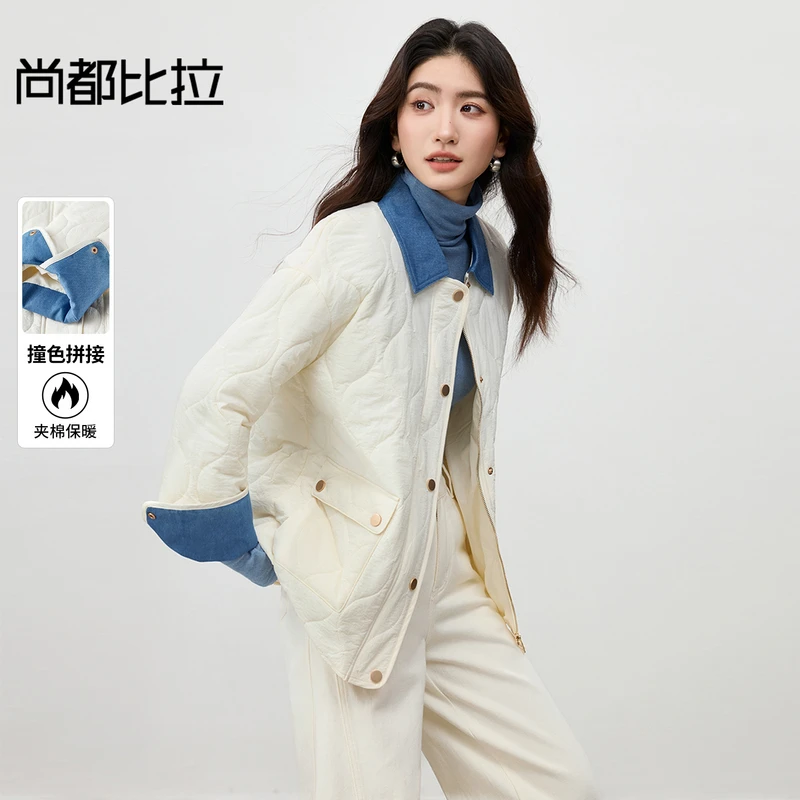 【夹棉保暖】时尚休闲通勤翻领拉链暗扣两穿袖落肩宽松不臃肿棉服