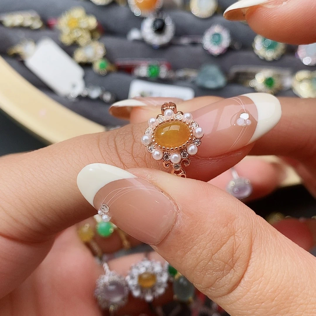 翡翠戒指银S925镶嵌桃**选1111111