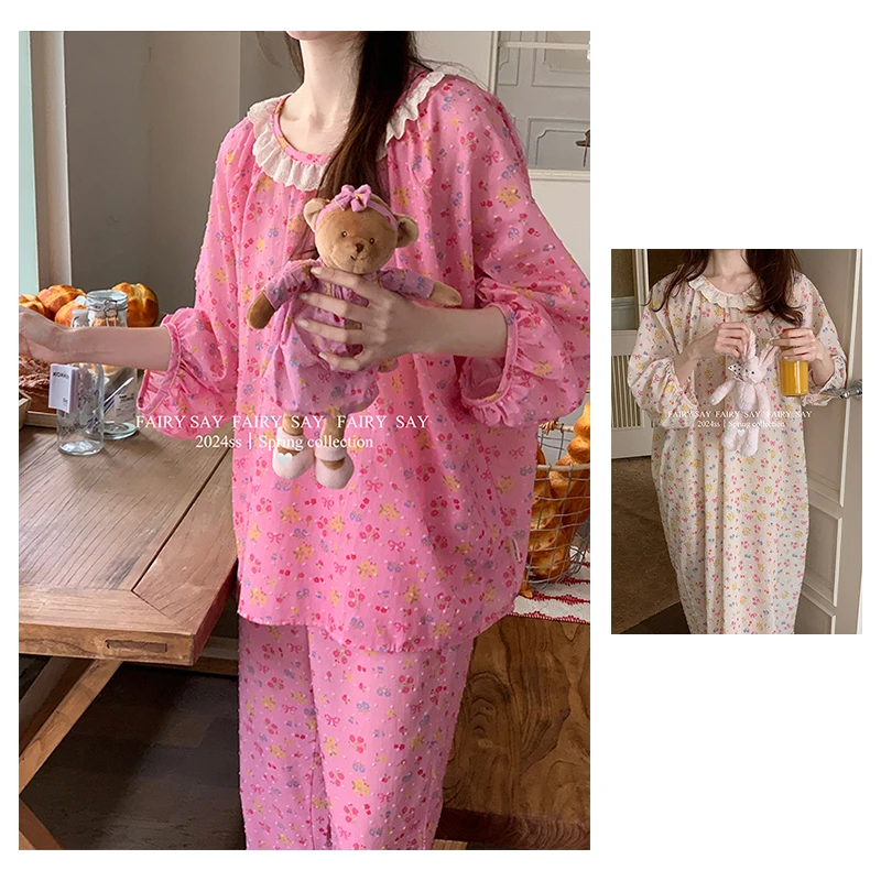 印花剪花/爆款ins风/睡衣女/纯色仙气/甜美中厚家居套装