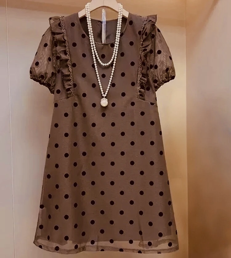 胖mm宽松减龄木耳边拼接短袖波点裙夏天显瘦遮肉大码时尚连衣裙女