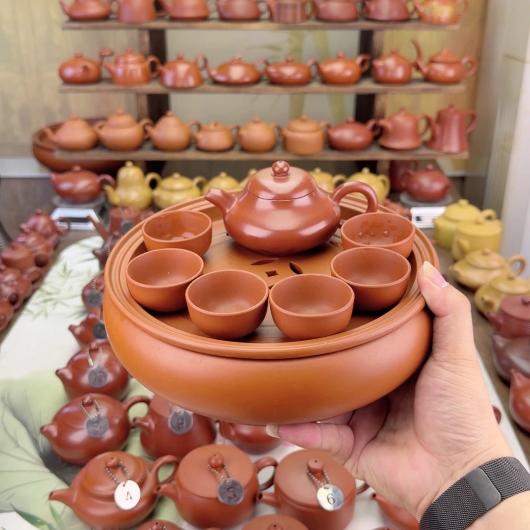 紫砂茶壶大红袍玉乳加8寸茶盘套装