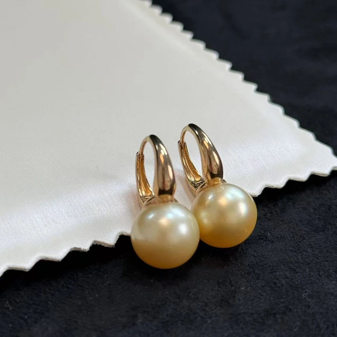 天然南洋金珠光板气质大气简约时尚百搭法式经典水桶珍珠耳扣银