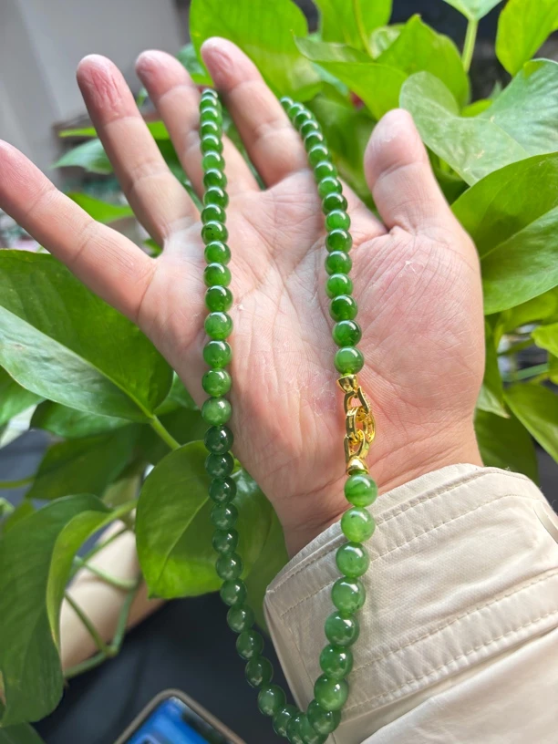 129天然和田玉碧玉项链，妈妈链卡8mm多样性发其中一