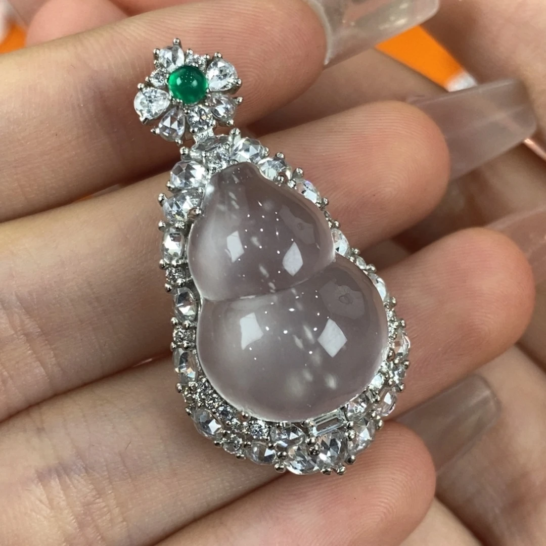 银S925镀金镶嵌吊坠石英质玉