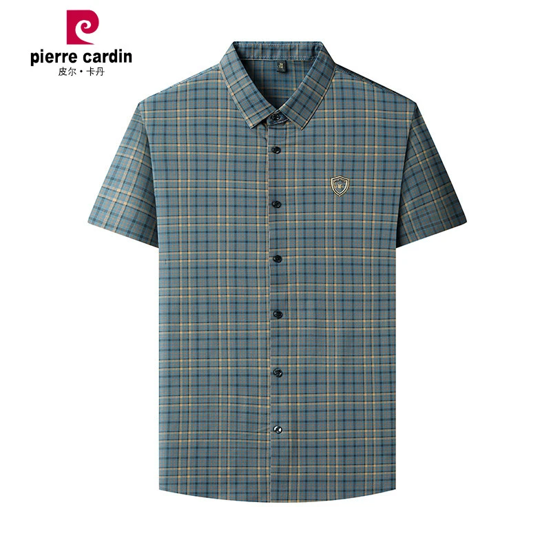 皮尔卡丹男士夏季短袖衬衫男免烫无痕抗皱衬衫凉感透气商务衬衫