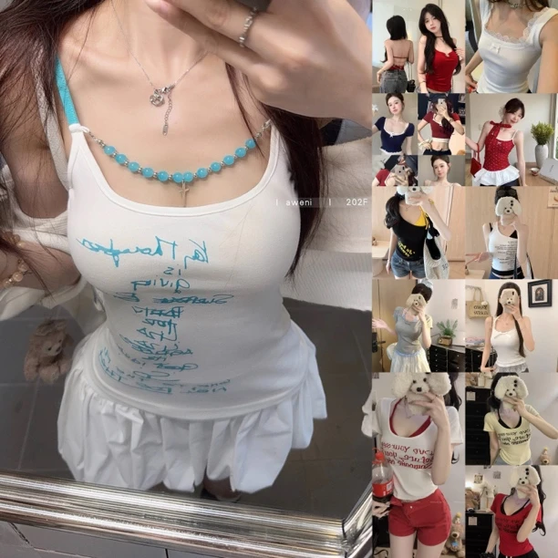 吊带背心碎花美背短款显瘦简约百搭纯欲带胸垫内搭外穿打底衣