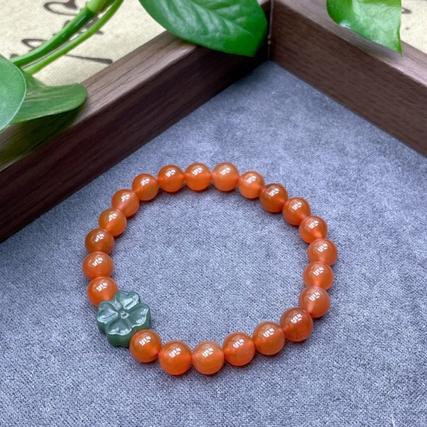 0408 四叶花 南红玛瑙冰南红四方平安手链