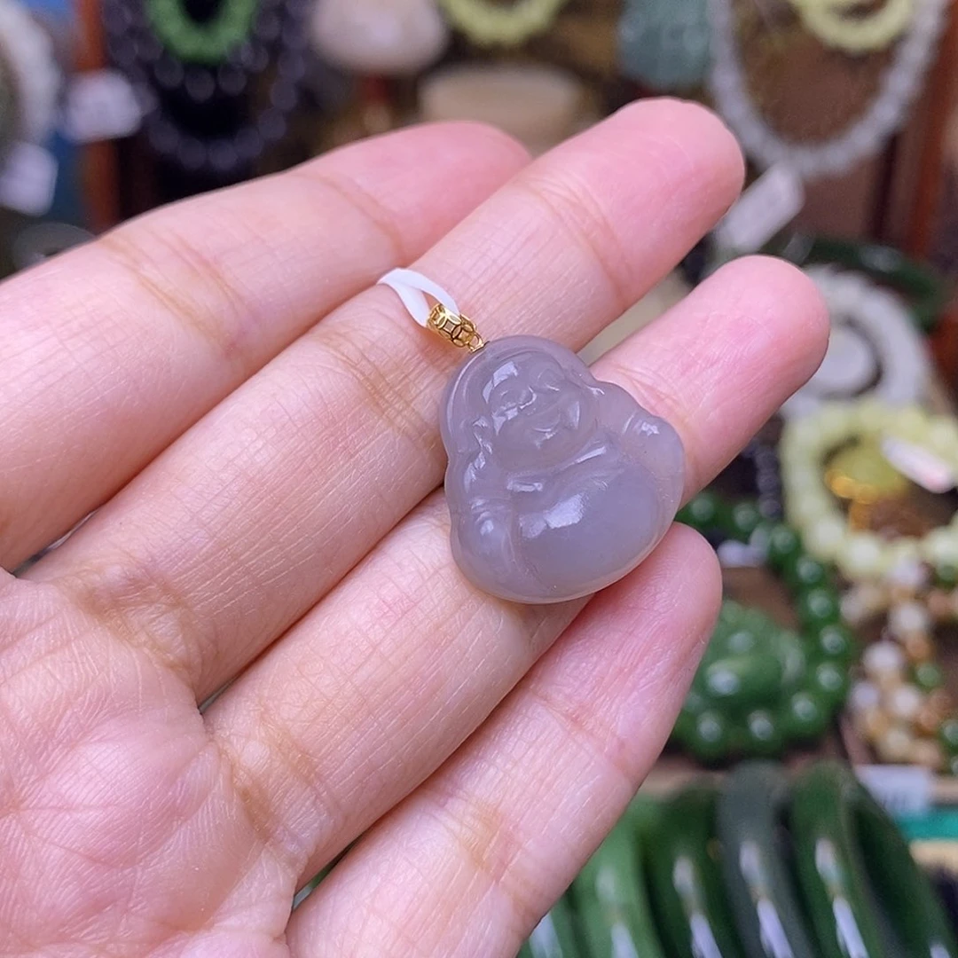 和田玉未镶嵌颈饰早间福利价金镶浓烟紫佛公