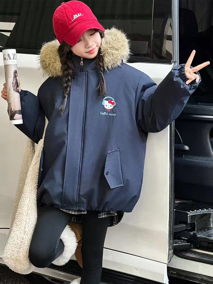 女童卡通动漫女中长款加绒加厚款棉服秋冬保暖韩版派克服2534