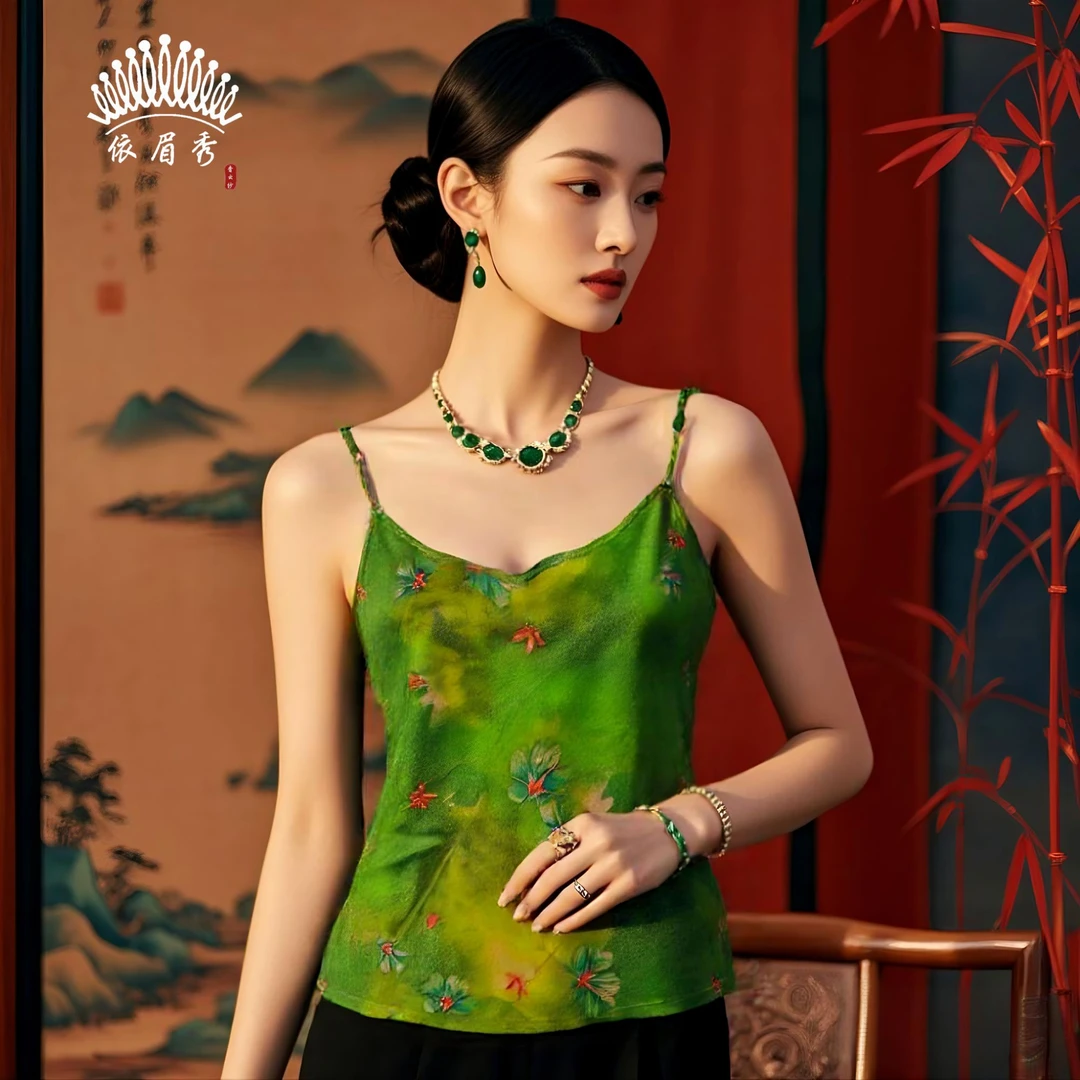 YIMEIXIU/依眉秀香云纱缎面吊带背心上衣 2748