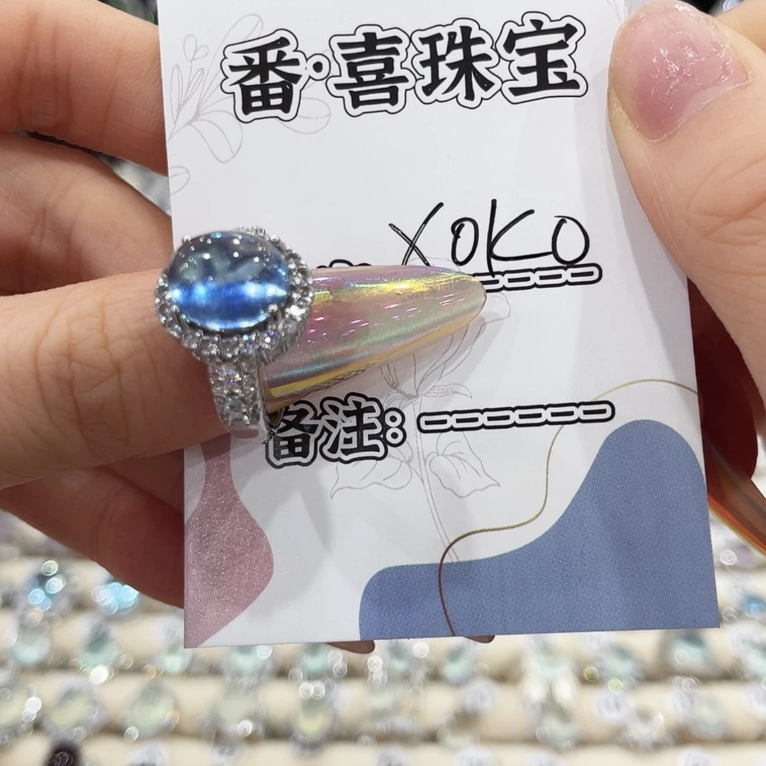海蓝宝石戒圈银S925镶嵌X***.戒指