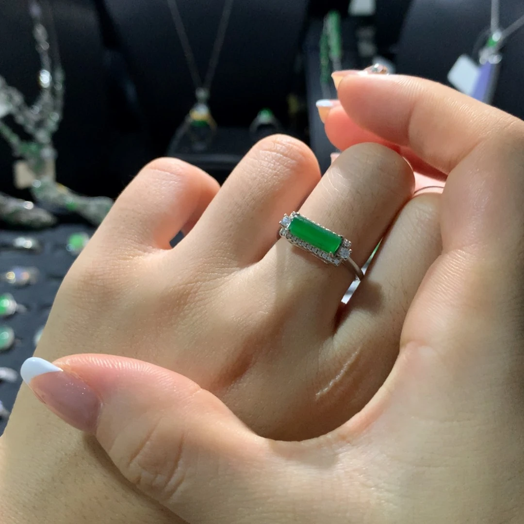 清***女翡翠戒指银S925镶嵌