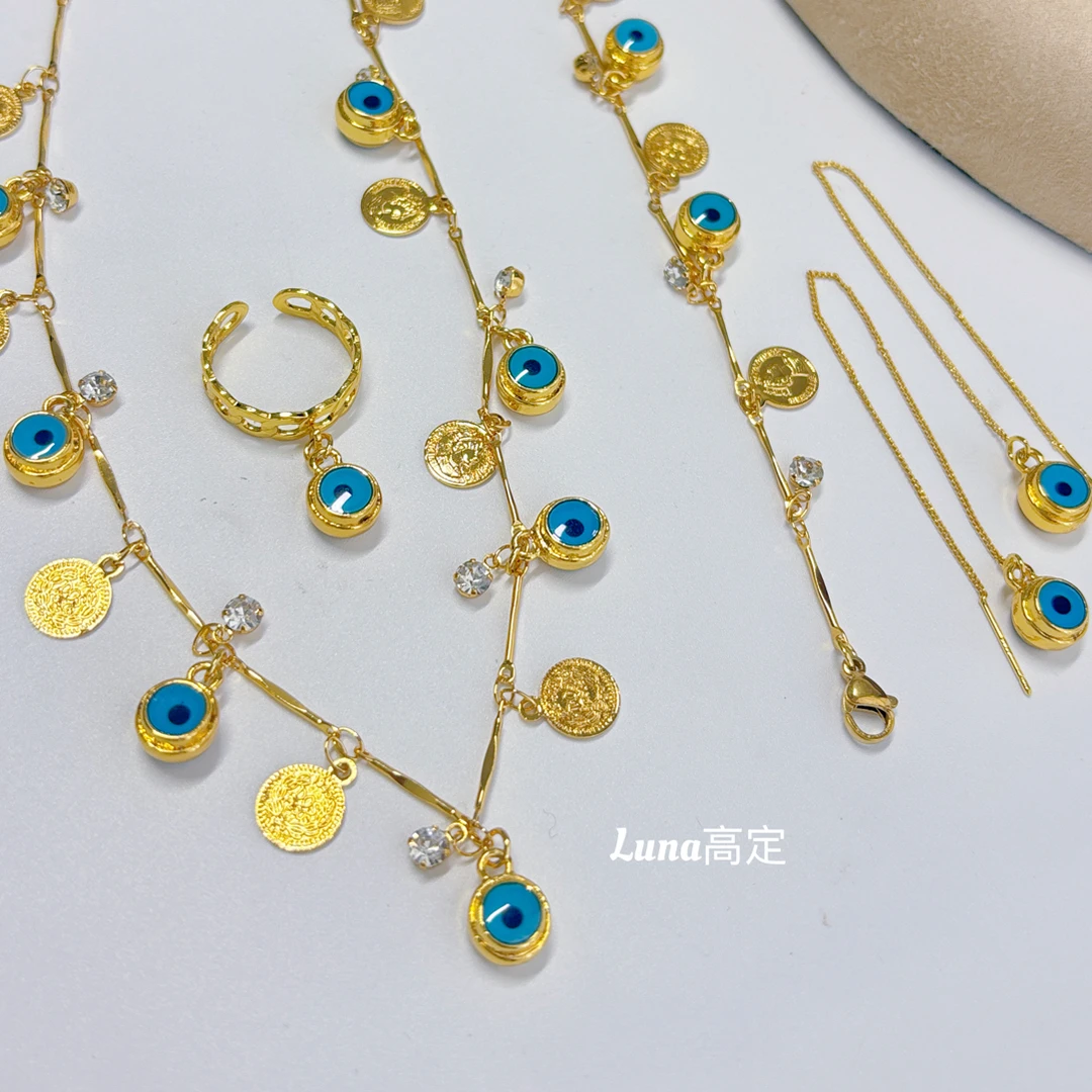 铜合金合成锆石项链 Luna定制0518眼睛系列时尚个性四件套