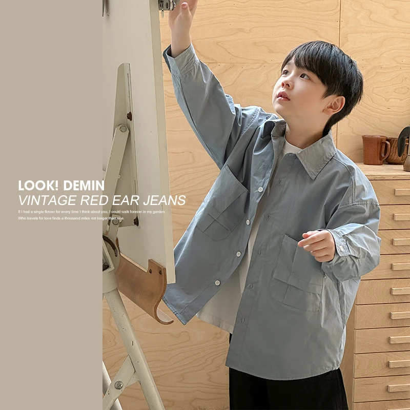 【现货】男童衬衫外套春秋款韩版2025新款中大童百搭衬衣儿童上衣