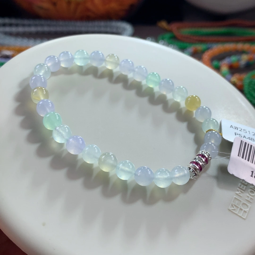 翡翠未镶嵌手链大漏！冰种清浅色马卡龙多宝单圈 卡6.1