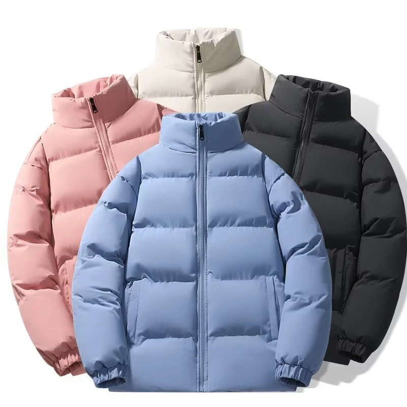 新款男女冬季时尚气质纯色百搭情侣保暖棉衣加厚款立领面包服外套