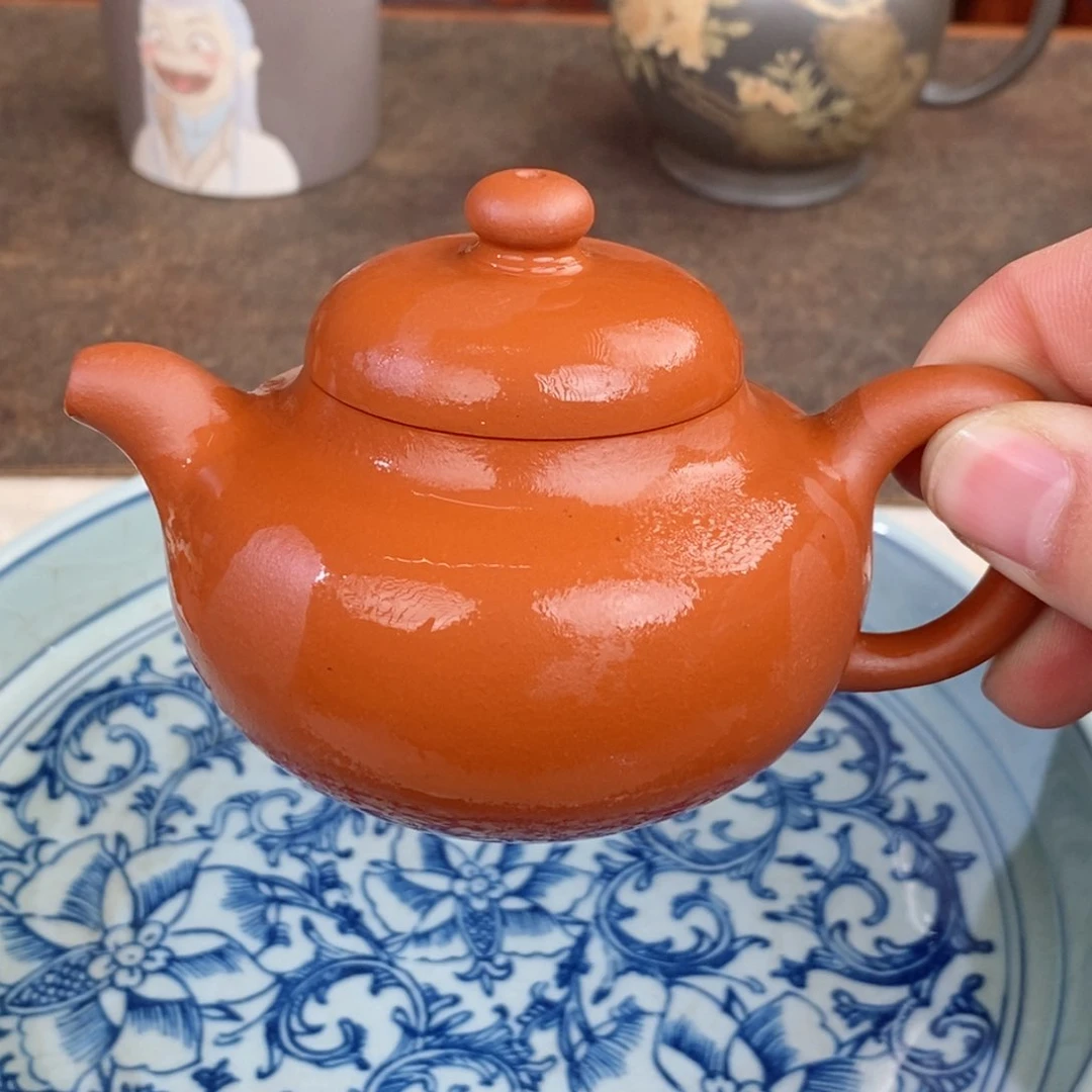 紫砂茶壶小红泥110毫升半手工柿园