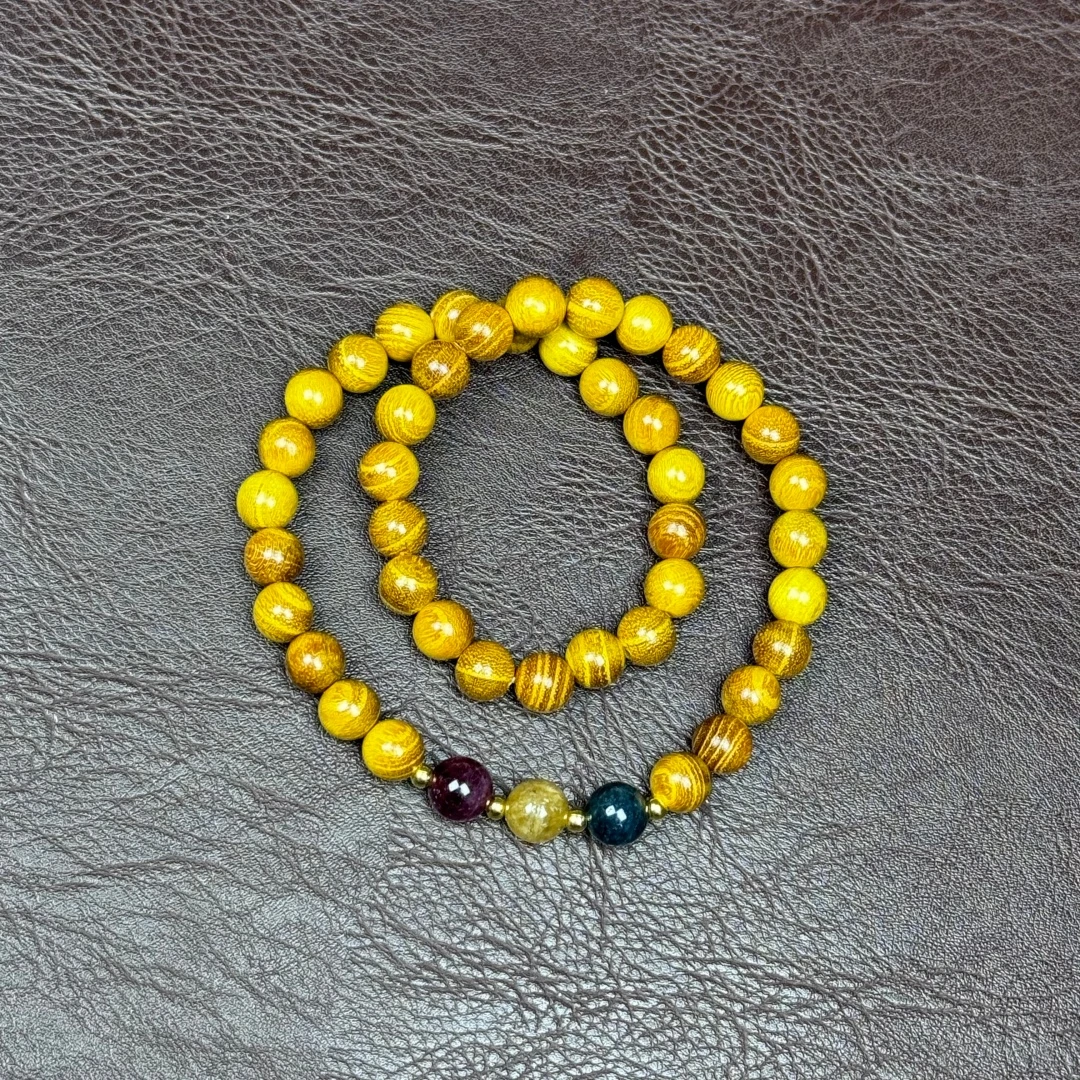 S1649黄金檀双圈设计款精美手串无礼盒（玉髓颜色随机）