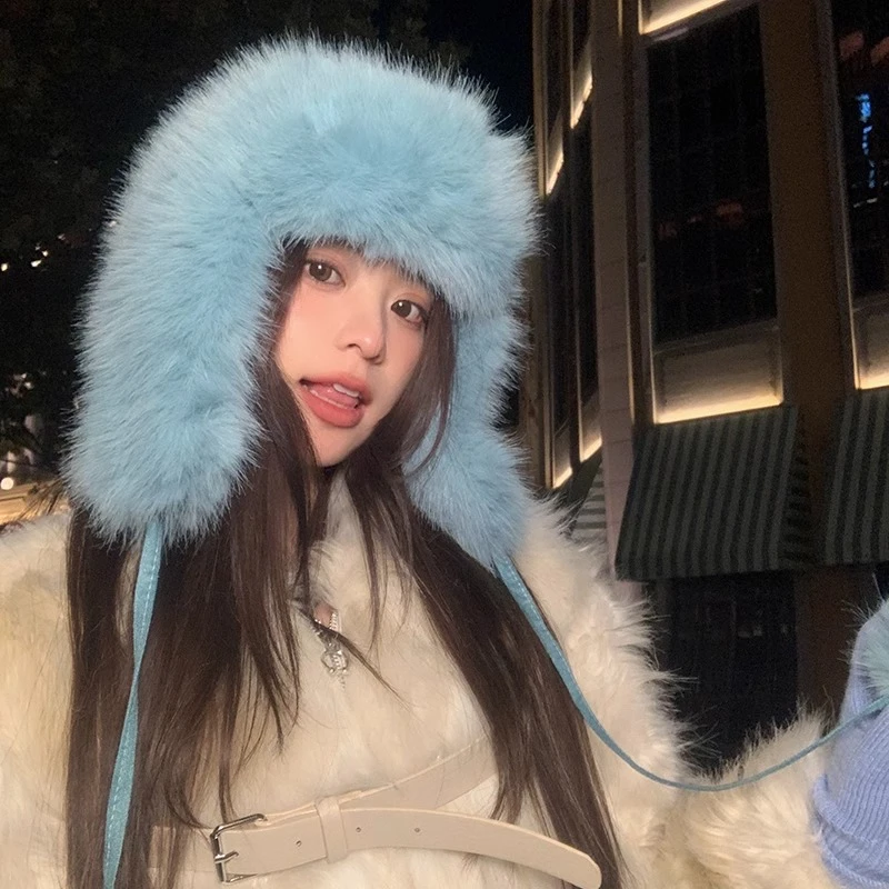 欧美气质仿貂绒雷锋帽女冬季加厚保暖防寒旅游川西滑雪毛绒包头帽