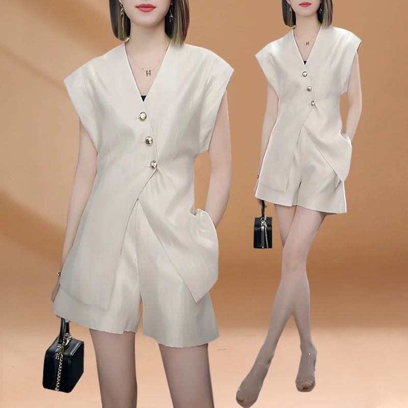 夏装搭配一整套减龄时尚轻奢气质套装女收腰显瘦上衣短裤两件套潮