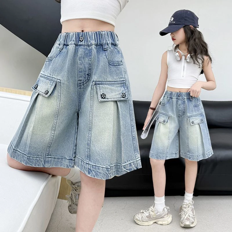 夏季短裤中裤B类女牛仔裤洋气中大童宽松裤子夏装童装薄款女童