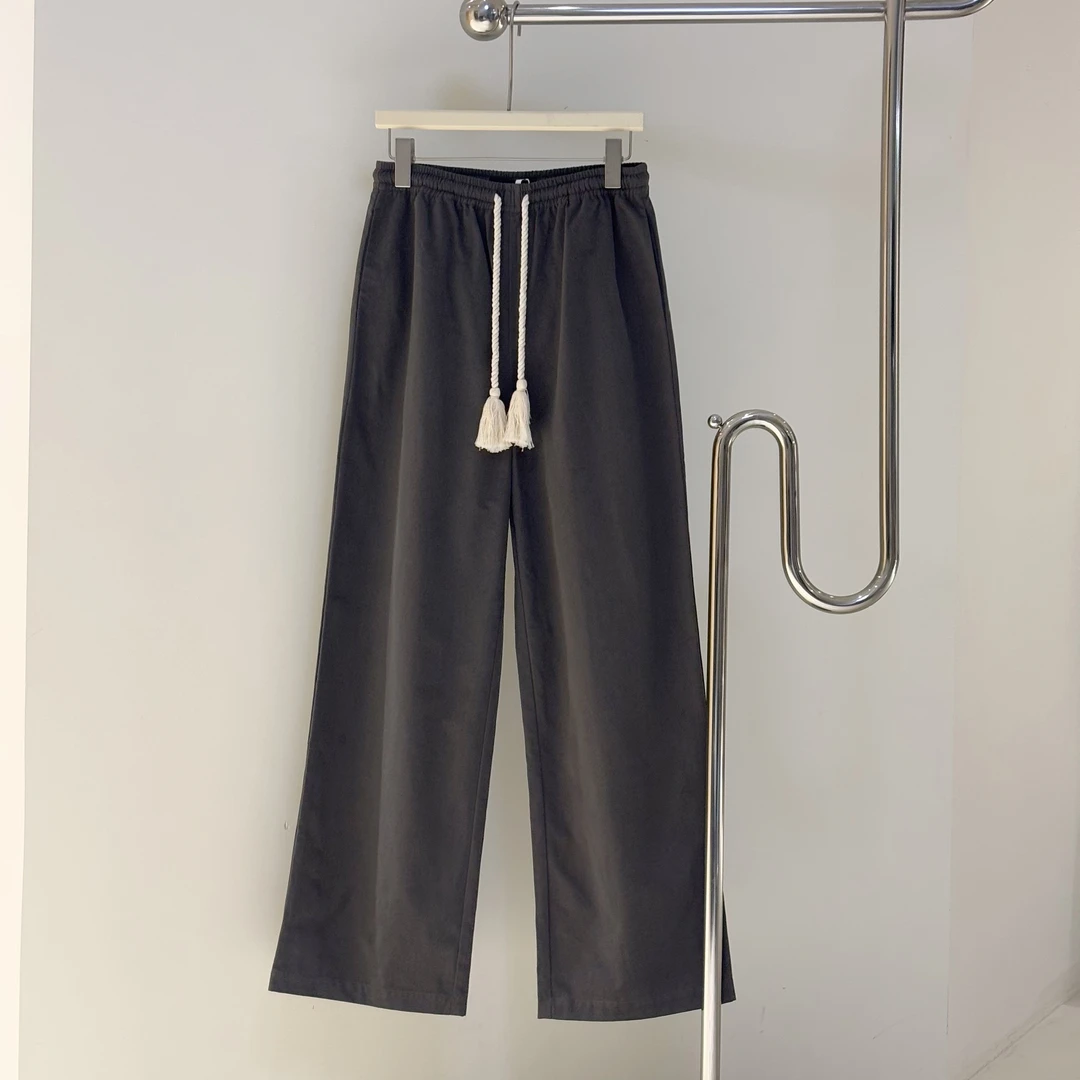 【塔鹿蕾】25年春季新款阔腿抽绳休闲裤松紧腰宽松直筒长裤A320