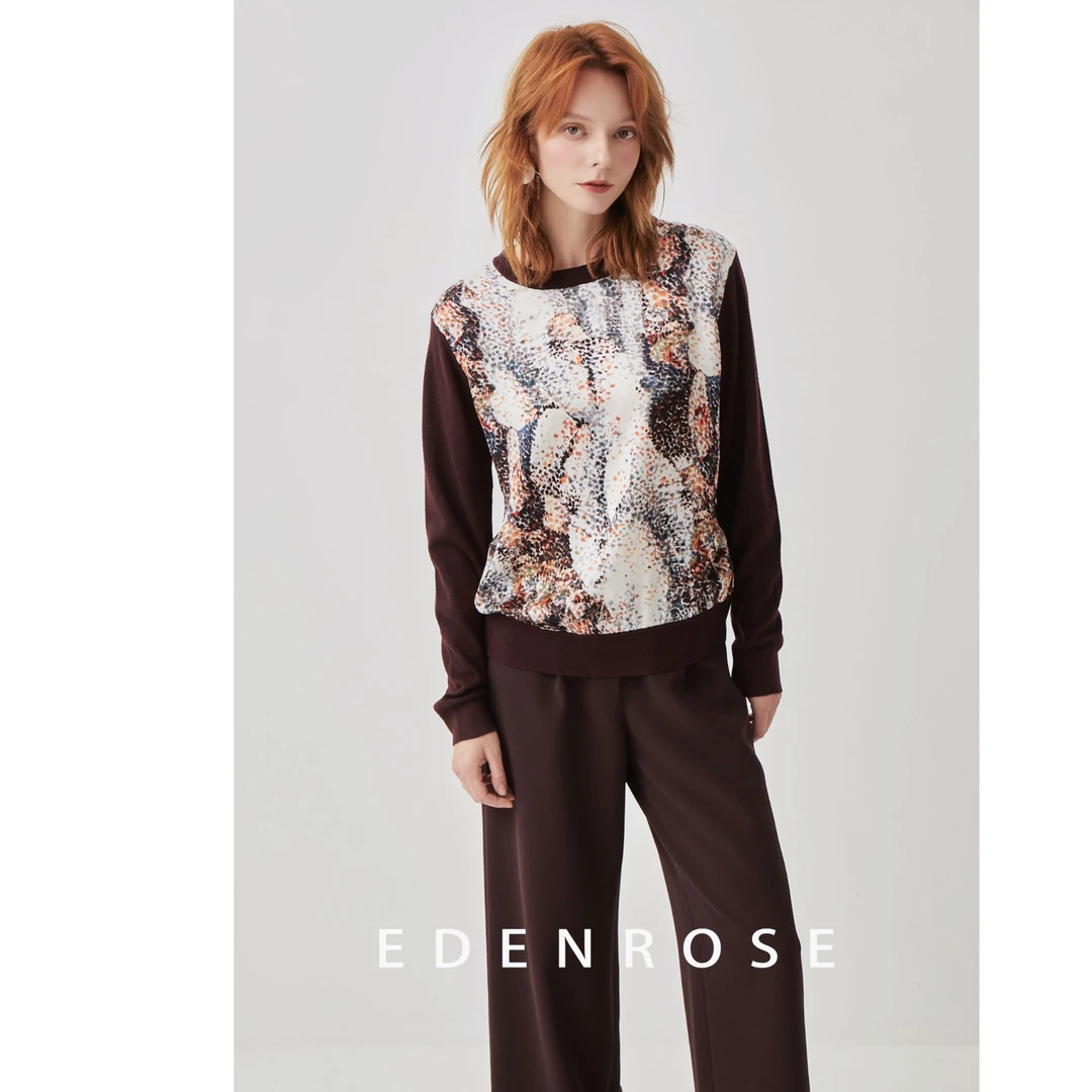 EDENROSE 商场款桑蚕丝[拼接印花女上衣EETQ11511-1