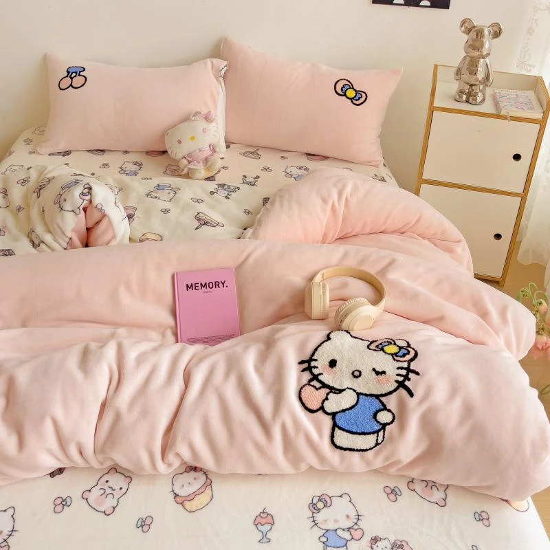 Ins风牛奶绒四件套全消光高克重加厚保暖秋冬成人学生宿舍通用